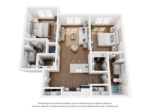 Floor plan for 2 beds, 2 baths, 1006 sqft